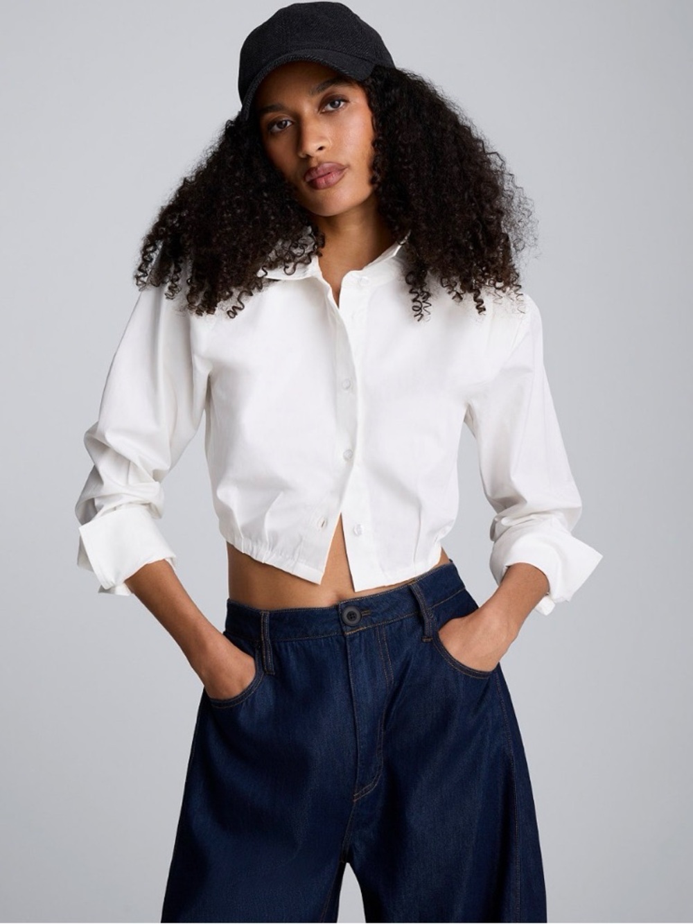 Kenneth Cole Collar Neck Cropped Button-Down Shirt
